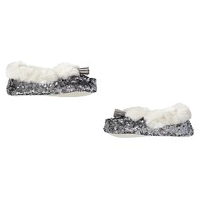 Silver Sequin Faux-Fur Moccasin Slippers
