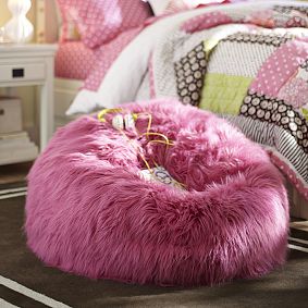 Himalayan Faux-Fur Deep Pink Bean Bag Chair Slipcover