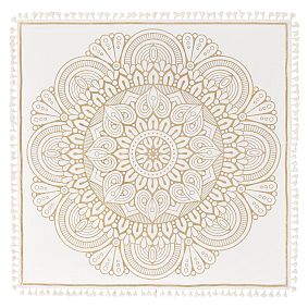 Tassel Trim Mandala Tapestry, Gold/White