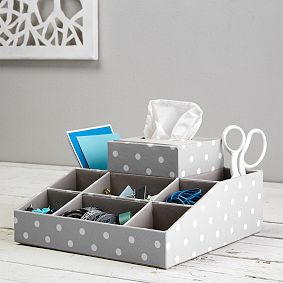 Eight Compartment Fabric Organizer W/ Tissue, Gray Dottie