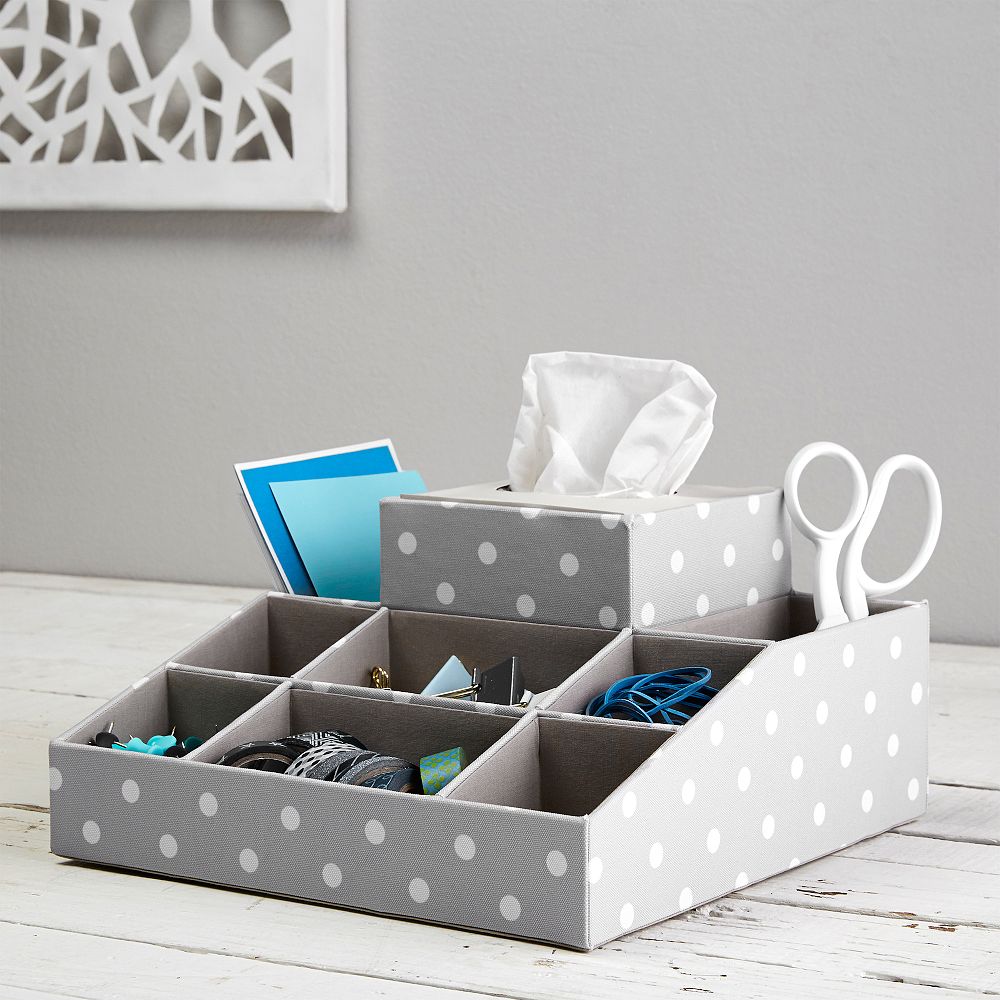 Eight Compartment Fabric Organizer W/ Tissue, Gray Dottie