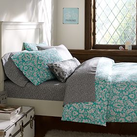 Damask Duvet Cover &amp; Pillowcases, Pool