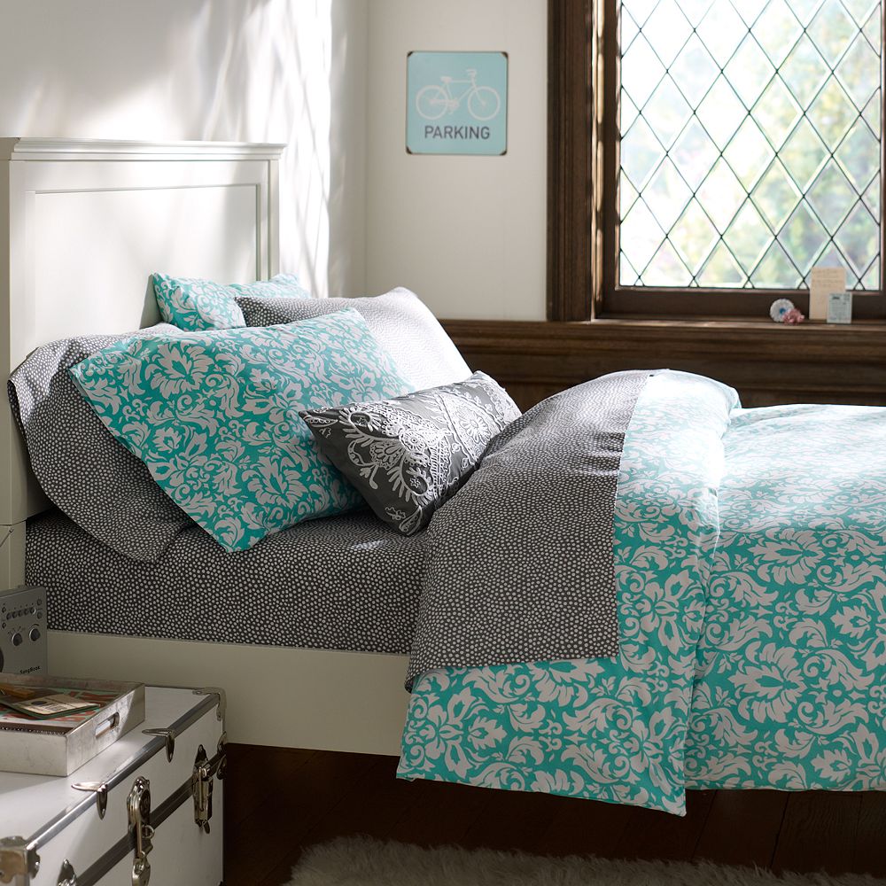 Damask Duvet Cover &amp; Pillowcases, Pool
