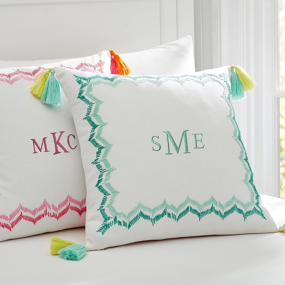 Embroidered Border Monogram Pillow Covers