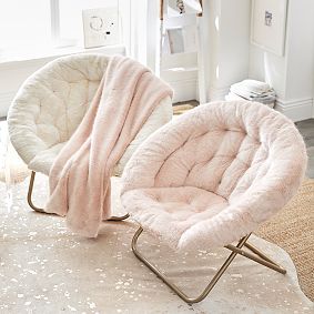 Iced Faux-Fur Blush with Gold Base Hang-A-Round Chair