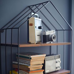 Wood and Wire Hexagon Wall Bookcase