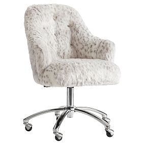 Gray Leopard Faux-Fur Tufted Desk Chair