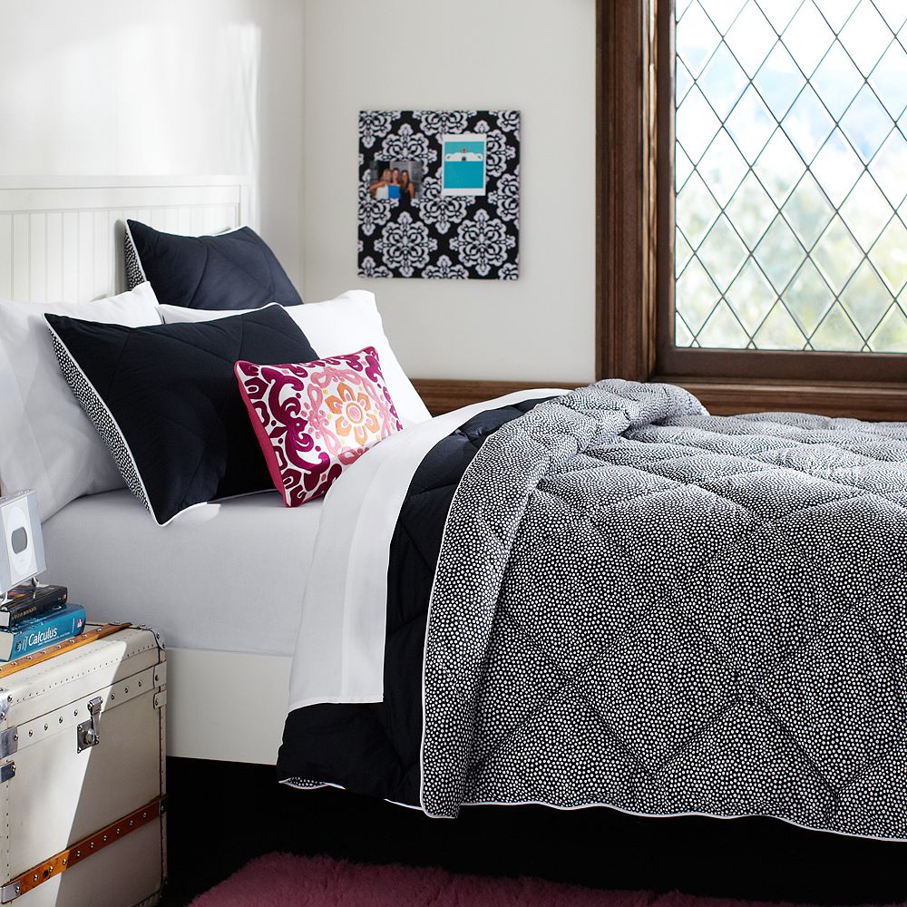 Reversible Mini Dot Super Pouf Comforter, Black