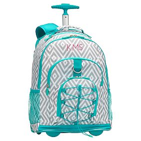 Gear-Up Gray Preppy Diamond Rolling Backpack