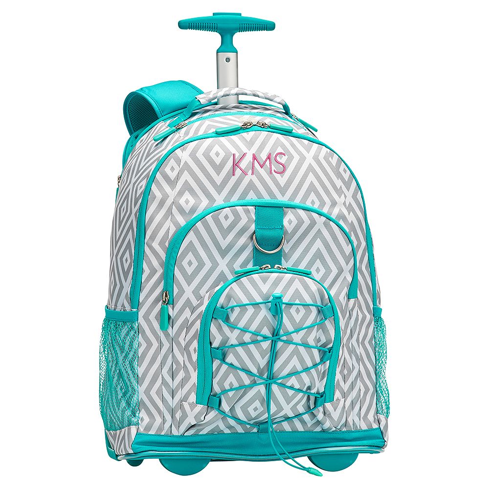 Gear-Up Gray Preppy Diamond Rolling Backpack