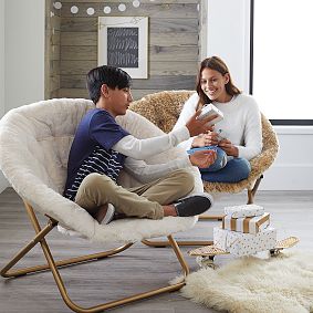 Baby Leopard Faux-Fur with Gold Base Hang-A-Round Chair