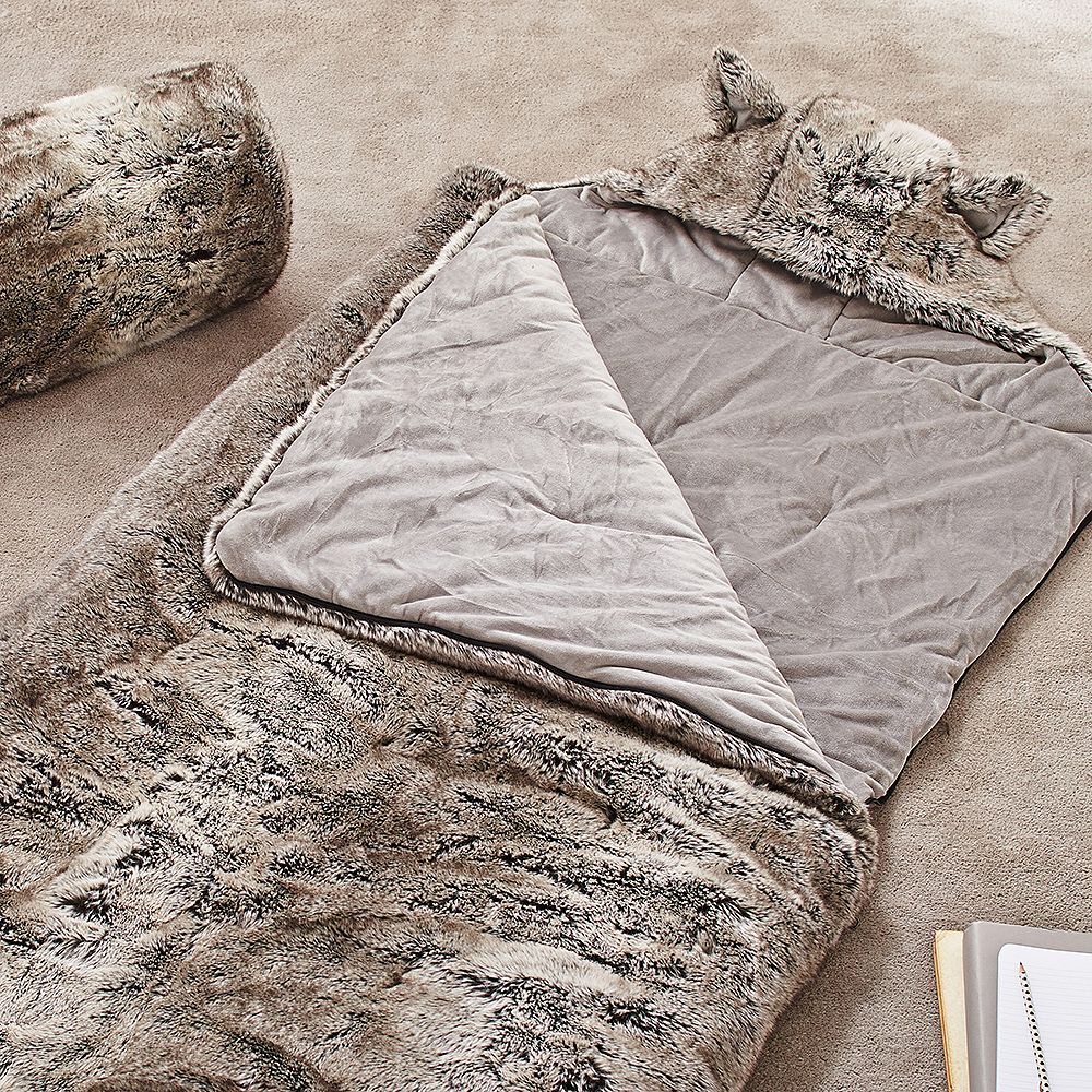 Faux Fur Sleeping Bag, Gray Ombre