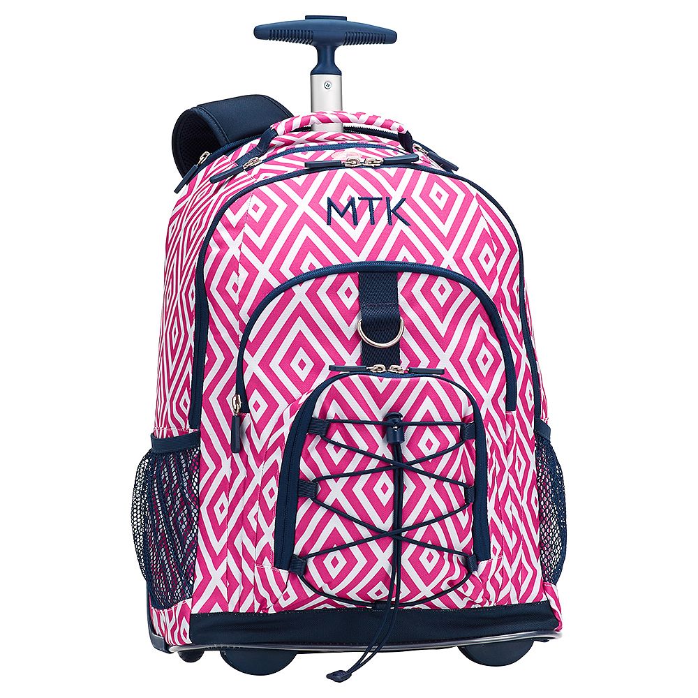 Gear-Up Preppy Diamond Rolling Backpack, Pink Magenta