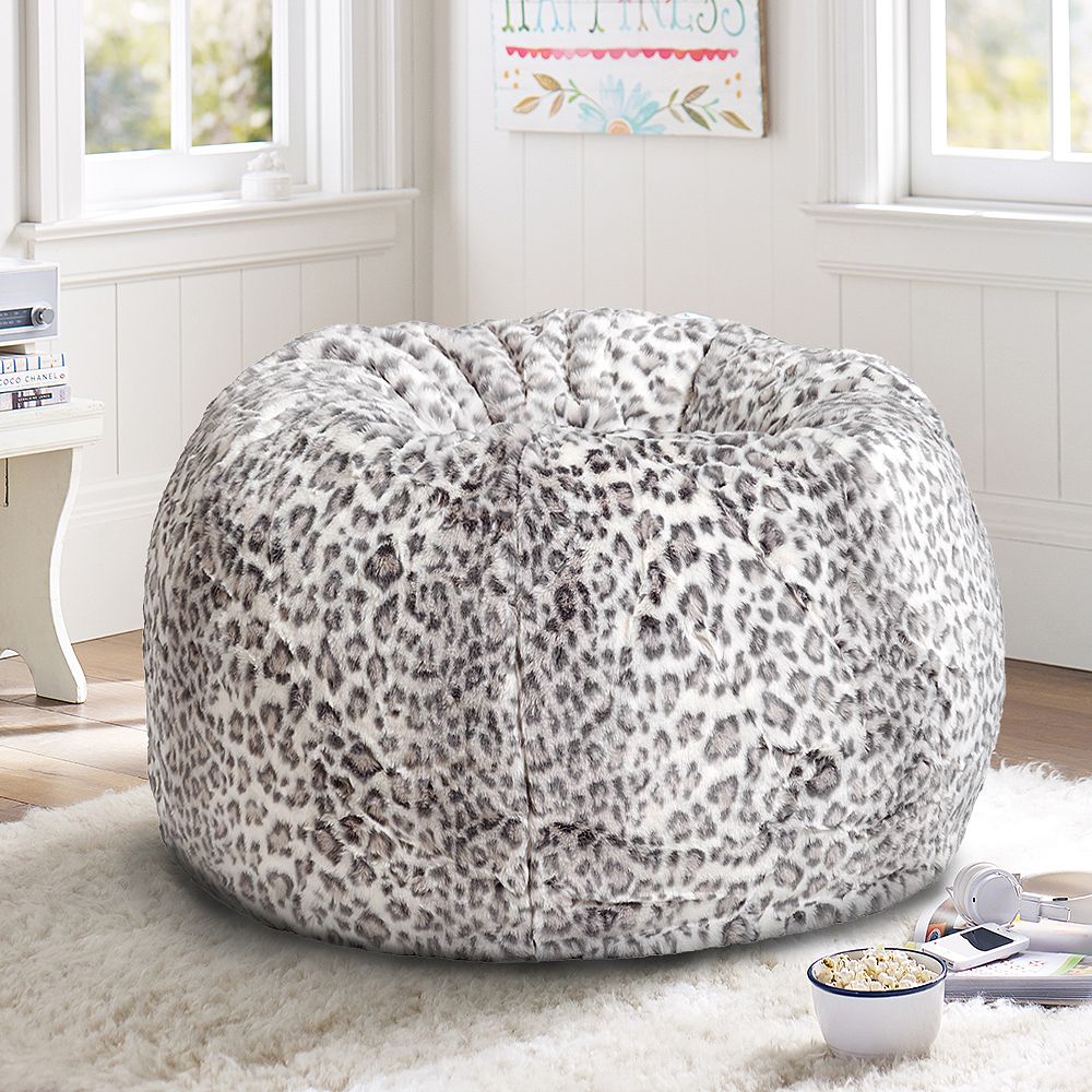 Gray Cheetah Faux Fur Beanbag