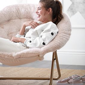 Iced Faux-Fur Blush with Gold Base Hang-A-Round Chair