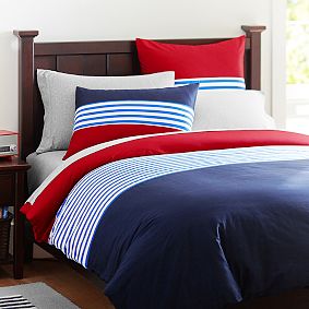 Nantucket Stripe Duvet Cover, Navy/Red