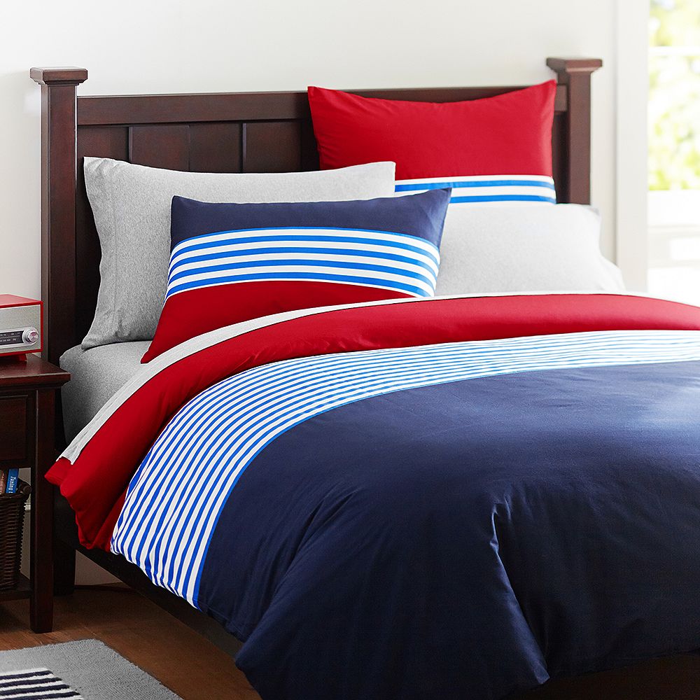 Nantucket Stripe Duvet Cover, Navy/Red