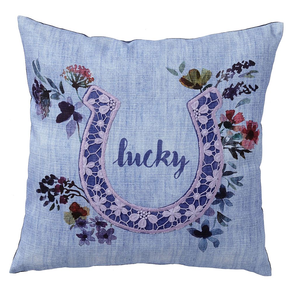 Lucky Horseshoe Pillow, 18"x18", Lucky Horse