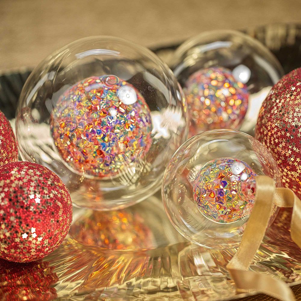 Double Glass Sequin Ball Ornament Set