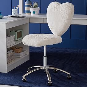Polar Bear Faux-Fur Heart Airgo Swivel Desk Chair