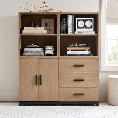 Kearny Double Bookcase with Cubbies & Mixed Cabinets (49")