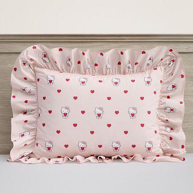 Hello Kitty® Heart Organic Duvet Cover, Standard Sham, Ivory/red