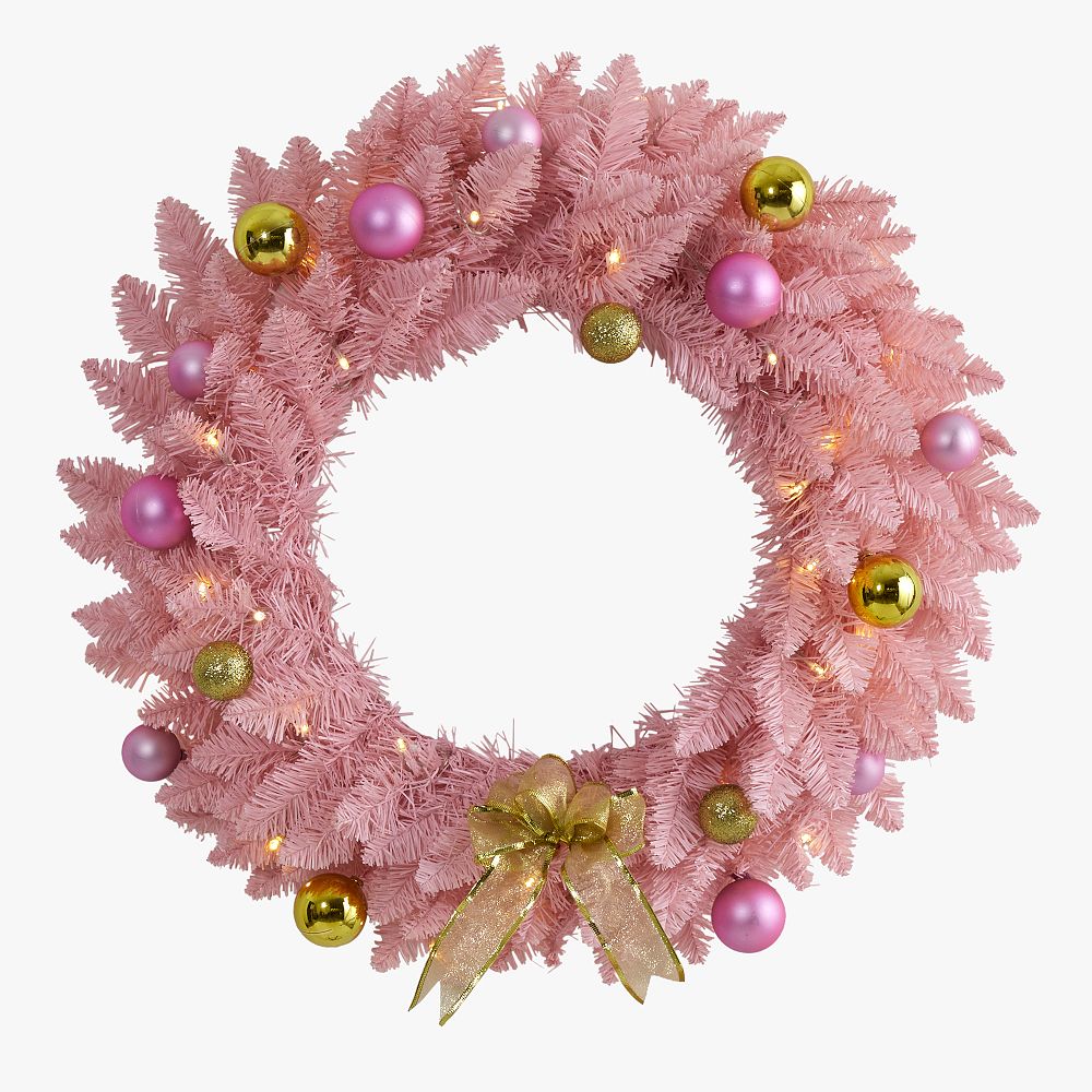 Pink Faux Christmas Wreath - 24&quot;