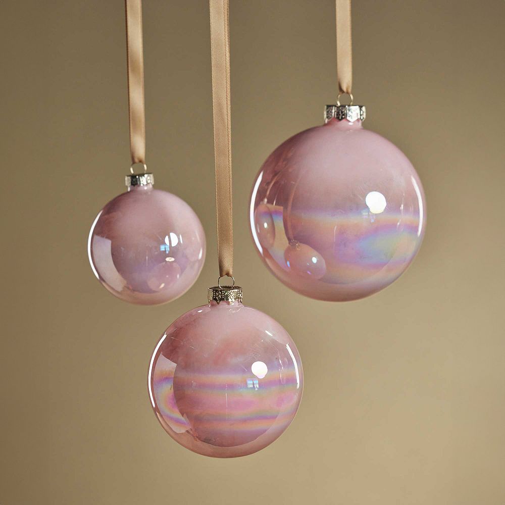 Pink Solid Lustre Glass Ornament Set