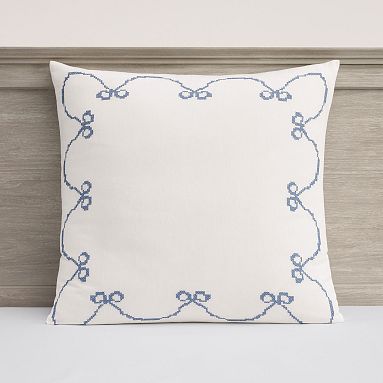 Georgia Bow Garland Euro Pillow Cover, Ivory/Chambray