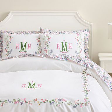 AERIN Floral Vine Border Duvet Cover, Single/Single XL, AERIN Pink/green Pz