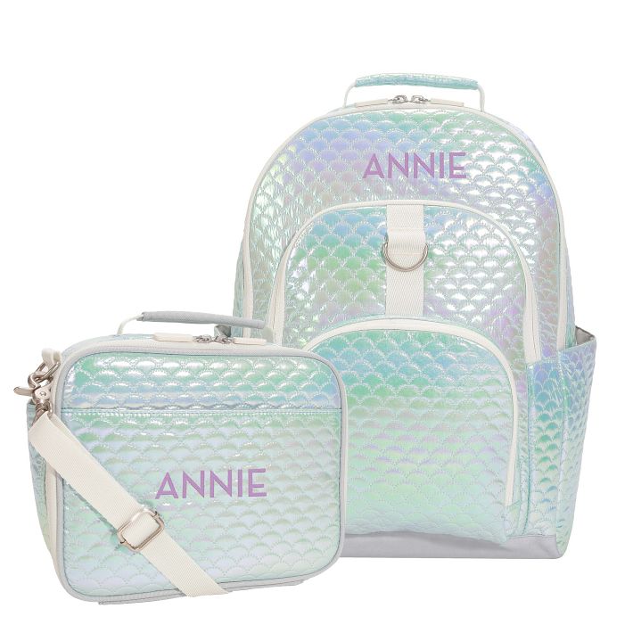 Gear-Up Aqua Scallop Holograph Backpack &amp; Cold Pack Lunch Bundle