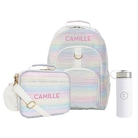 Gear-Up Metallic Ombre Stripes Backpack and Cold Pack Lunch Box Bundle, Set of 3