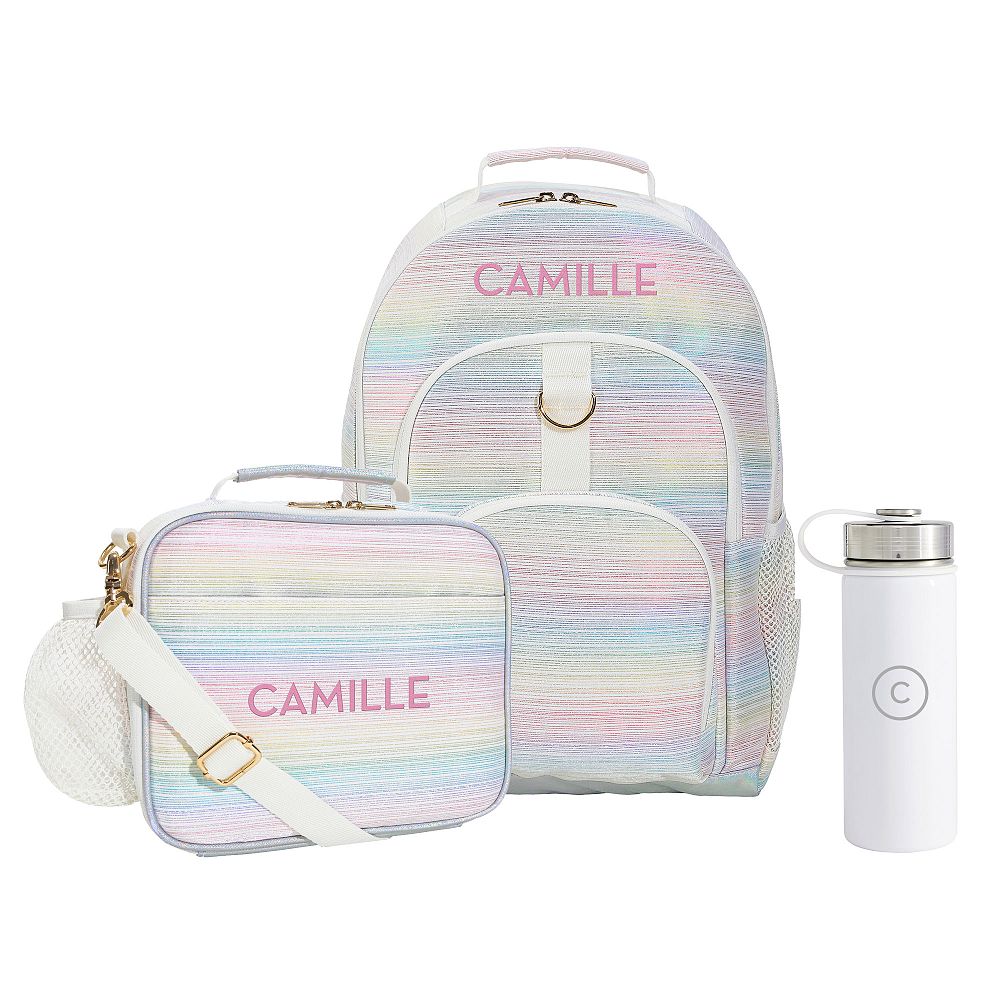 Gear-Up Metallic Ombre Stripes Backpack and Cold Pack Lunch Box Bundle, Set of 3