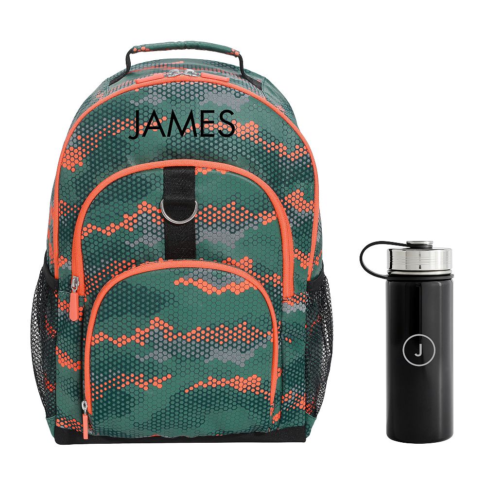 Gear-Up Hexagon Camo Reflective Backpack &amp; Water Bottle Bundle