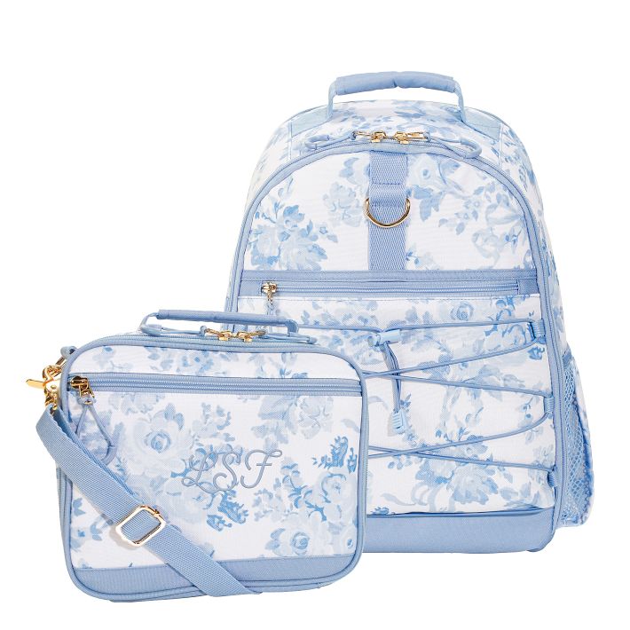 Gear-Up LoveShackFancy Blue Damask Adaptive Backpack &amp; Adaptive Lunch Box Bundle