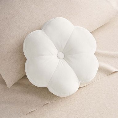 Flower Velvet Pillow, Shaped, Ivory