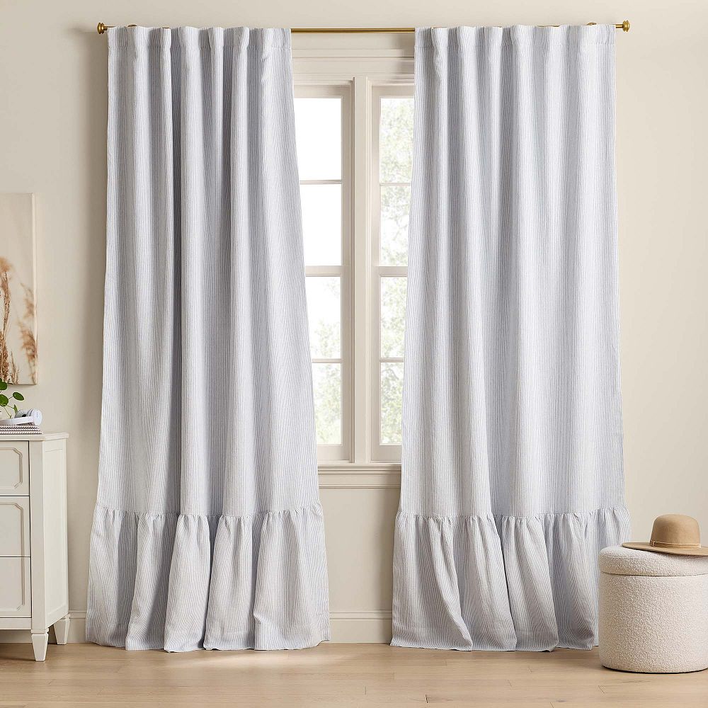 Belgian Linen Ruffle Pinstripe Blackout Curtain