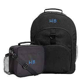 Black Solid Backpack and Cold Pack Lunch Bundle