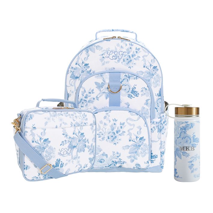 Pottery Barn Bookbag And Lunch Bag Set LoveShackFancy Blue Damask