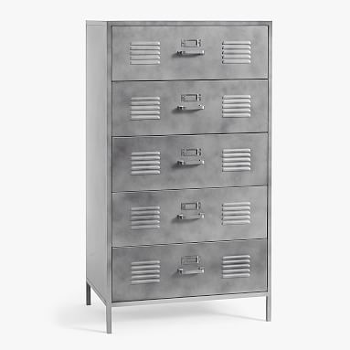 Locker 5-Drawer Tall Dresser, Gray Metal