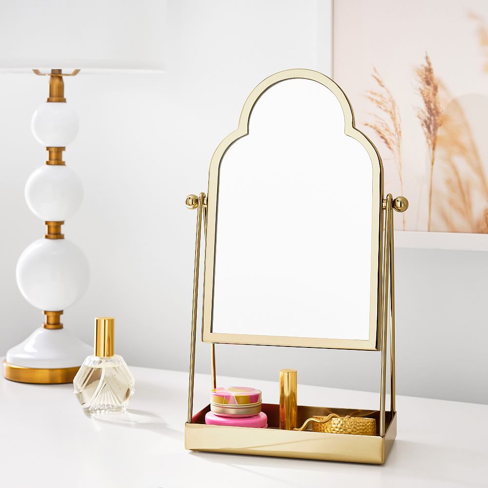 Open Box:   Gold Arched Vanity Mirror