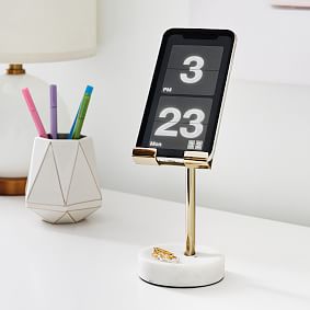 Carrara Marble Phone Stand - Modern Boho Desk Holder For Smartphones With Non-Slip Base