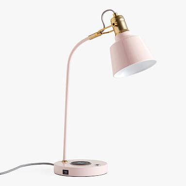 Taylor Wireless Charging Task Lamp with USB, Blush