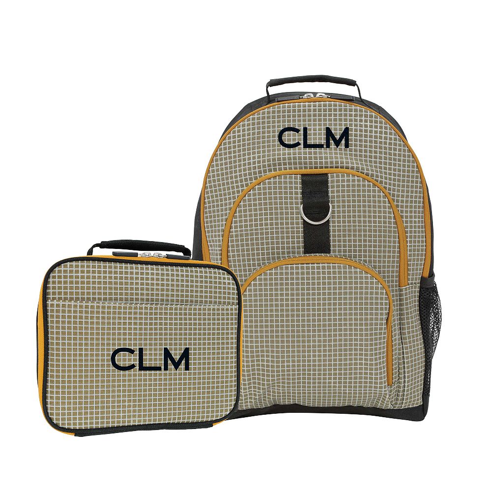 Gear-Up Reflective Grid Green Backpack &amp; Cold Pack Lunch Box Bundle