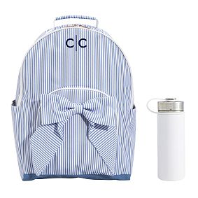 Gear-Up Le Petit Blue Bow Backpack &amp; Water Bottle Bundle