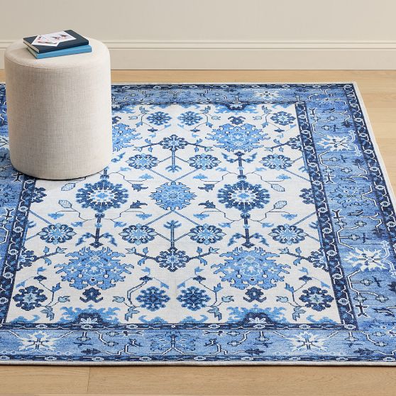 Roller Rabbit Washable Rug, Navy Floral | Pottery Barn Teen
