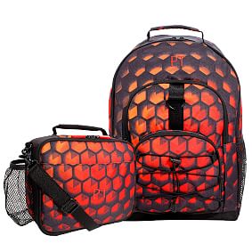 Red Hexagon Gamer Backpack &amp; Cold Pack Lunch Bundle