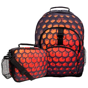 Red Hexagon Gamer Backpack &amp; Cold Pack Lunch Bundle