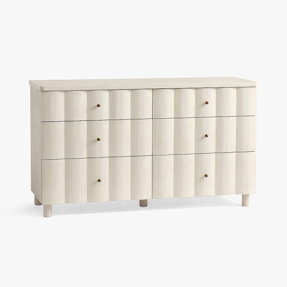 Open Box: Fluted Accent 6 Drawer Dresser - Bleached Bone
