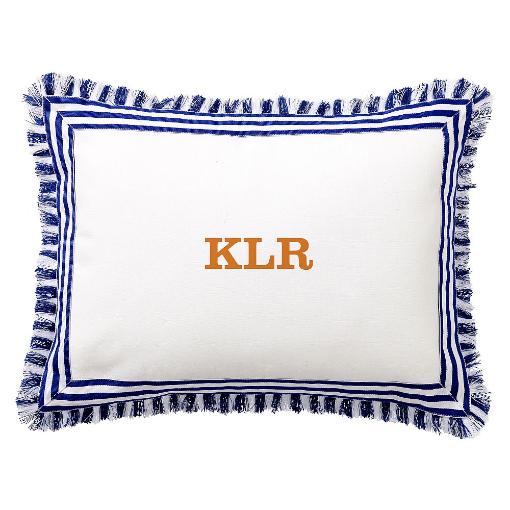 Fringe Border Navy Monogram Pillow Cover